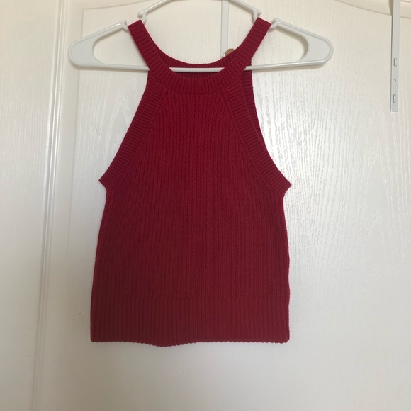Express Red Knit Crop Sweater Top - Picture 2 of 4